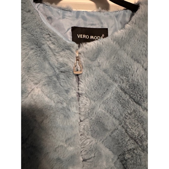 Vero Moda Womens Blue Quilted Faux Fur Bomber Jacket Size Large - Picture 6 of 8